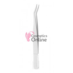 Penseta pentru gene false tip banda XW001 Argintie usor curbata cu pieptene